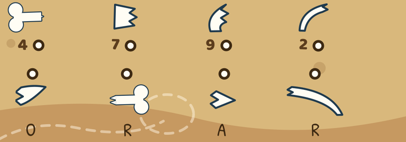 Fossil puzzle panel — four fossils snapped in half
